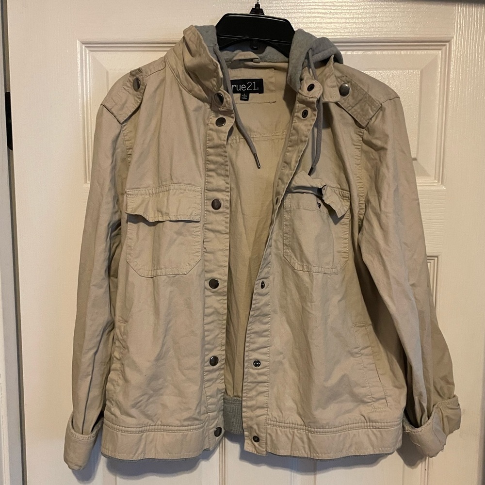Rue21 Men's Beige Military style Jacket with hoodie